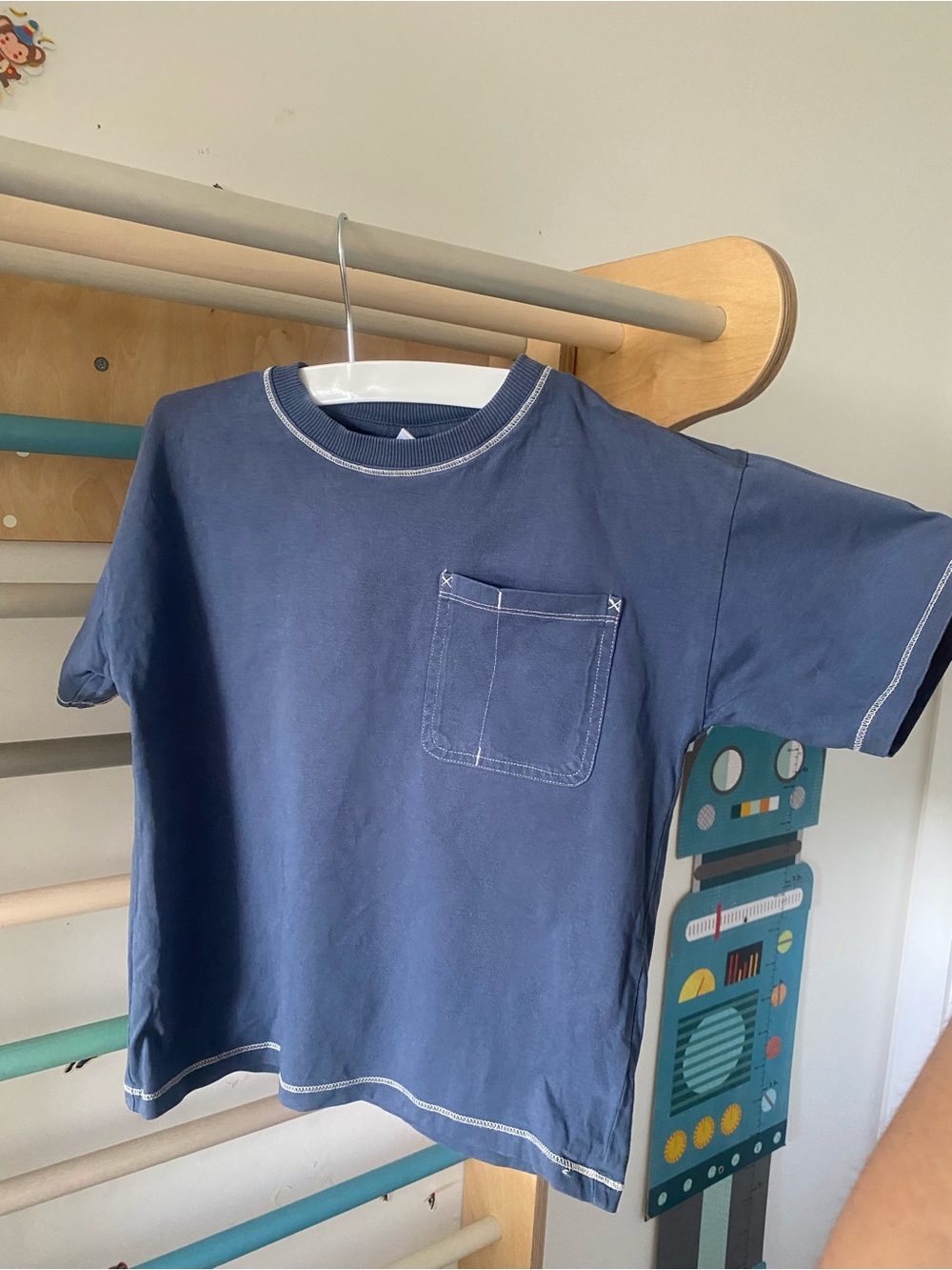 Zara Boys Navy Tee with Contrast White Stitching